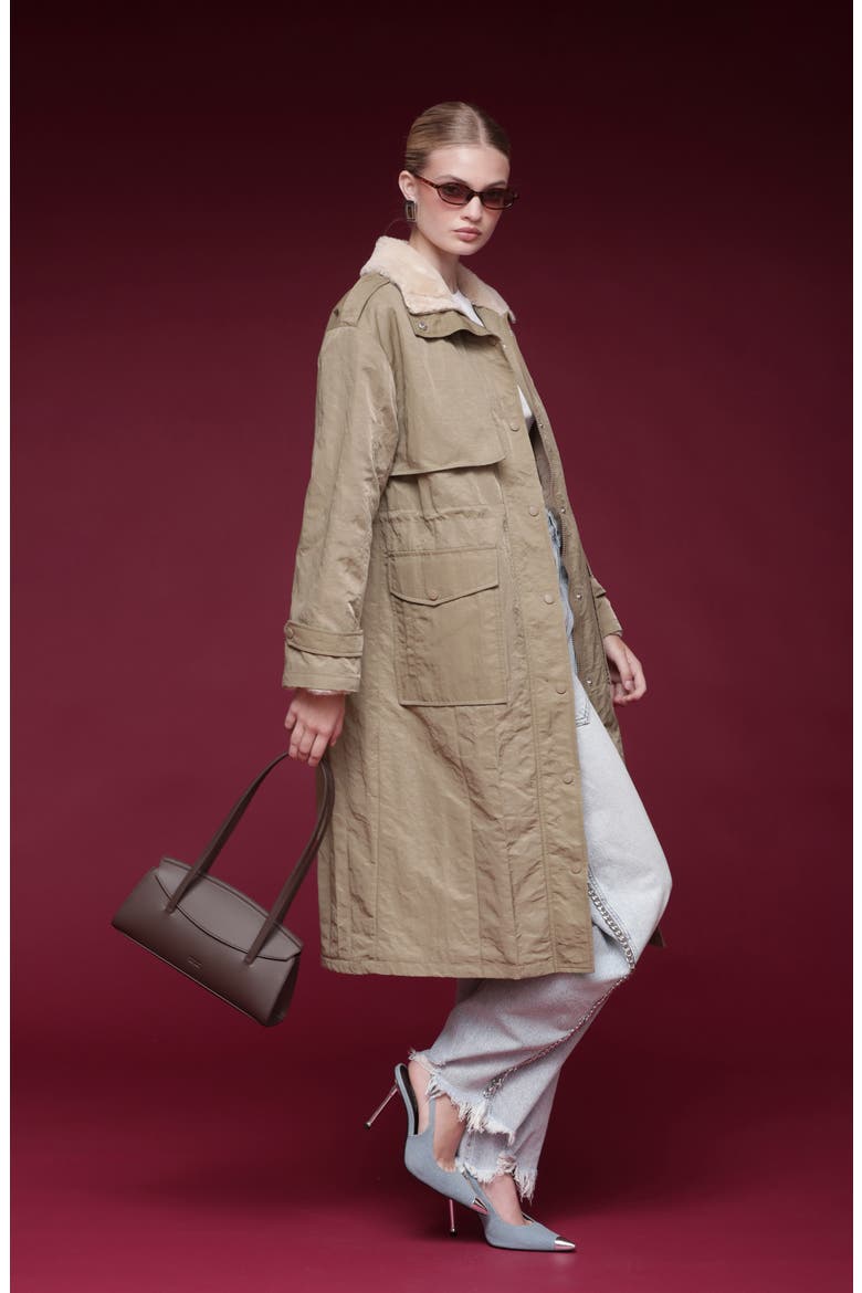 Faux Fur Trim Water Resistant Anorak, Alternate, color, STONE
