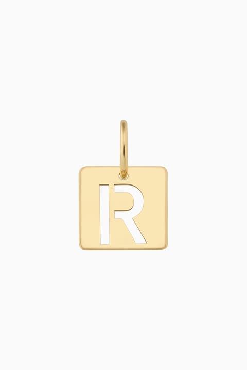 14K Yellow Gold Initial Tile Pendant Charm