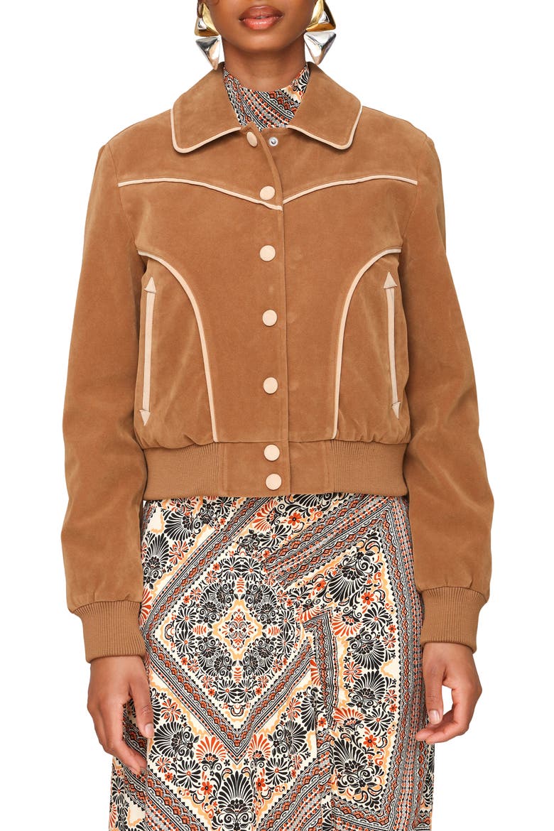 Faux Suede Western Bomber Jacket, Alternate, color, CHAI