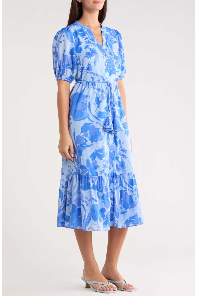 Veran Floral Button-Up Tiered Cotton Shirtdress, Alternate, color, LIGHT BLUE MULTI