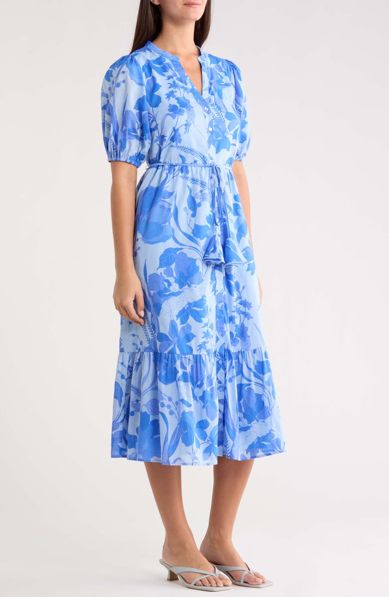 SUGARLIPS Veran Floral Button-Up Tiered Cotton Shirtdress, Alternate, color, Light Blue Multi