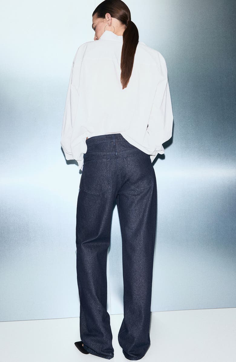 MANGO Metallic Straight Leg Jeans, Alternate, color, Dark Blue