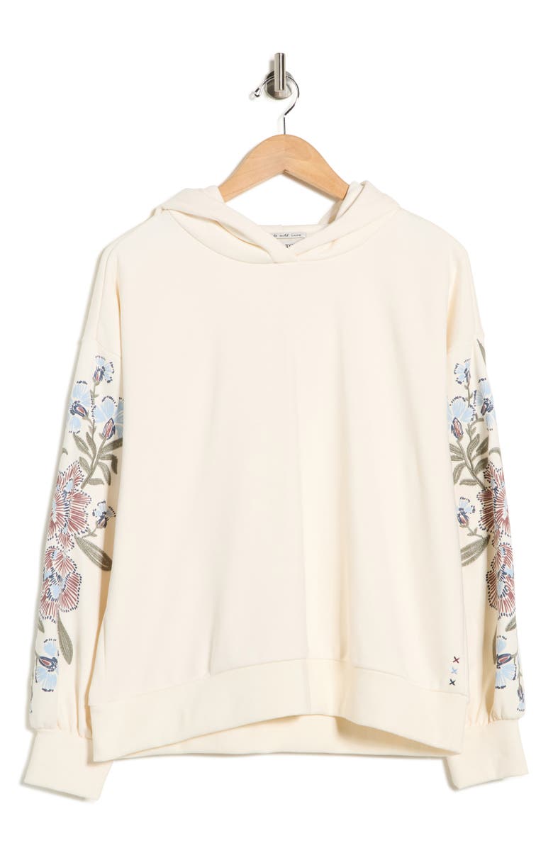 Scotch & Soda Embroidered Hooded Sweatshirt, Alternate, color, White Cap Grey