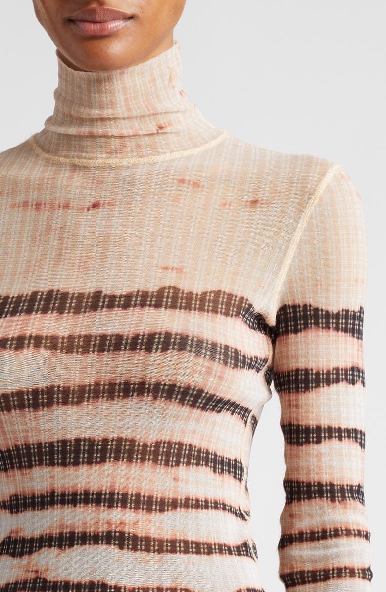 Jean Paul Gaultier x KNWLS Stripe Semisheer Tulle Turtleneck Top, Alternate, color, 