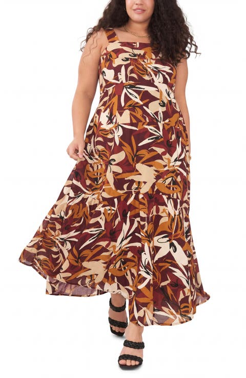 Print Sleeveless Maxi Dress (Plus)