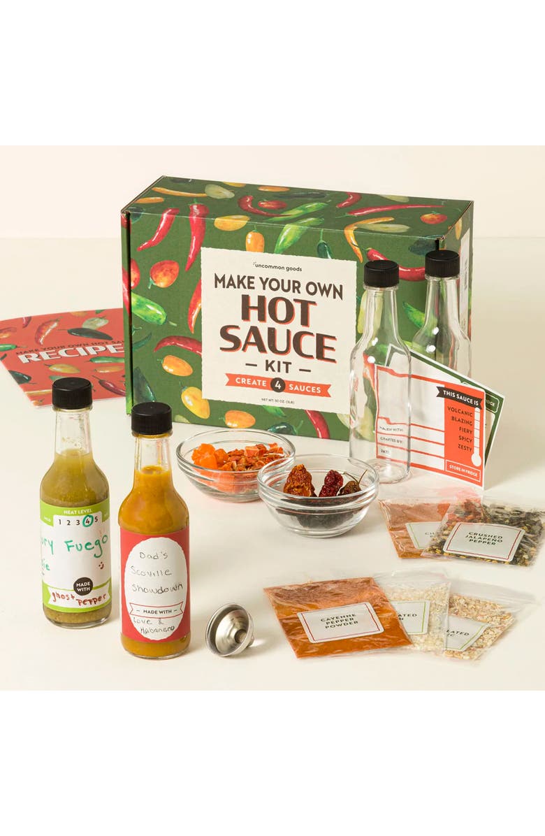 Uncommon Goods Create Your Own Hot Sauce Kit, Main, color, Green / Red / White