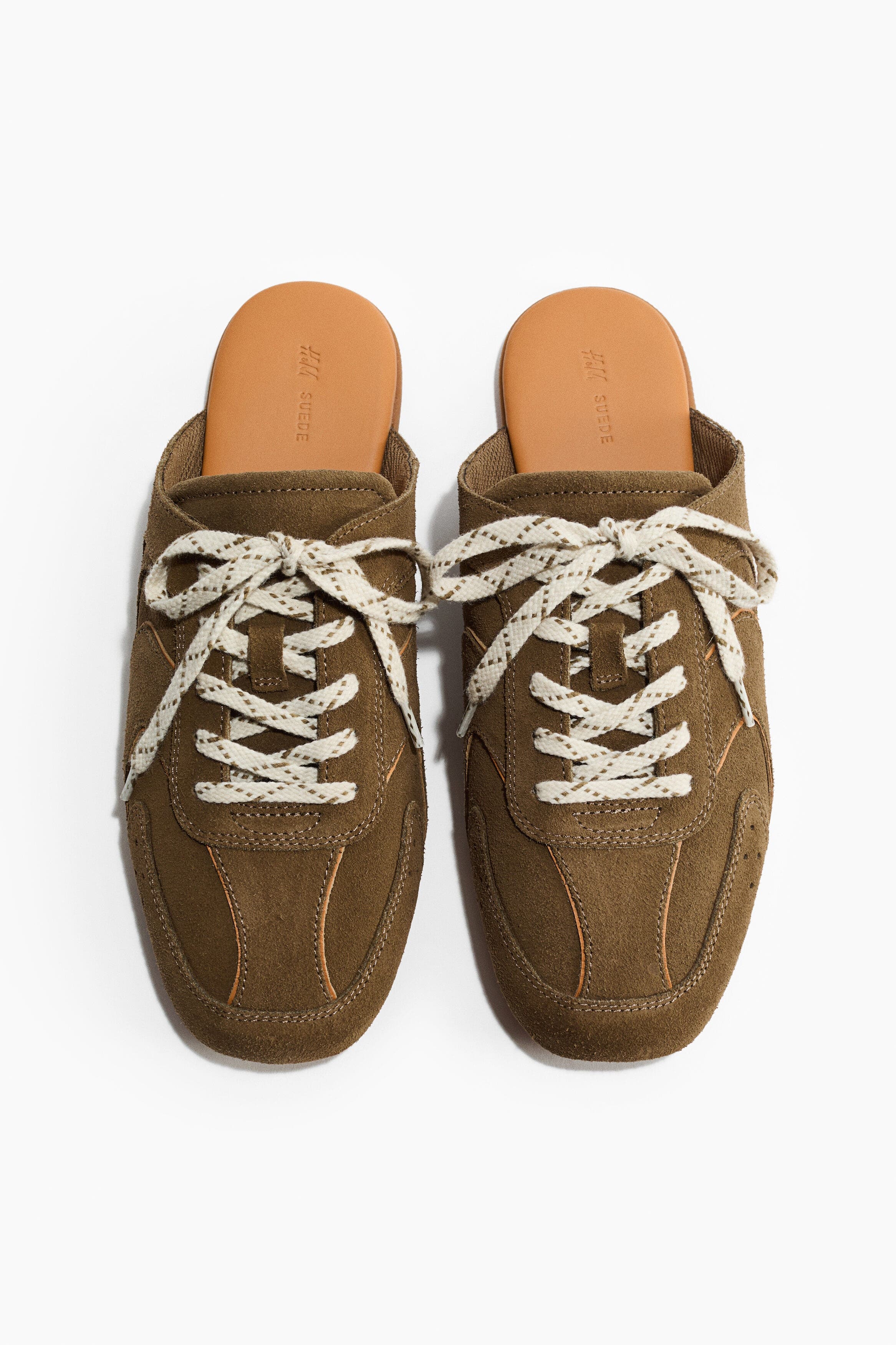 H&M Suede Trainer-style Mules, Main, color, Dark Khaki Green
