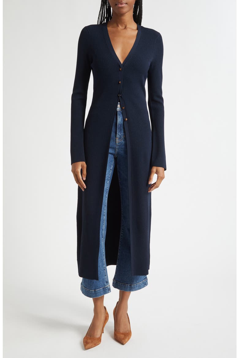 Tulsi Longline Rib Cardigan, Alternate, color, NAVY