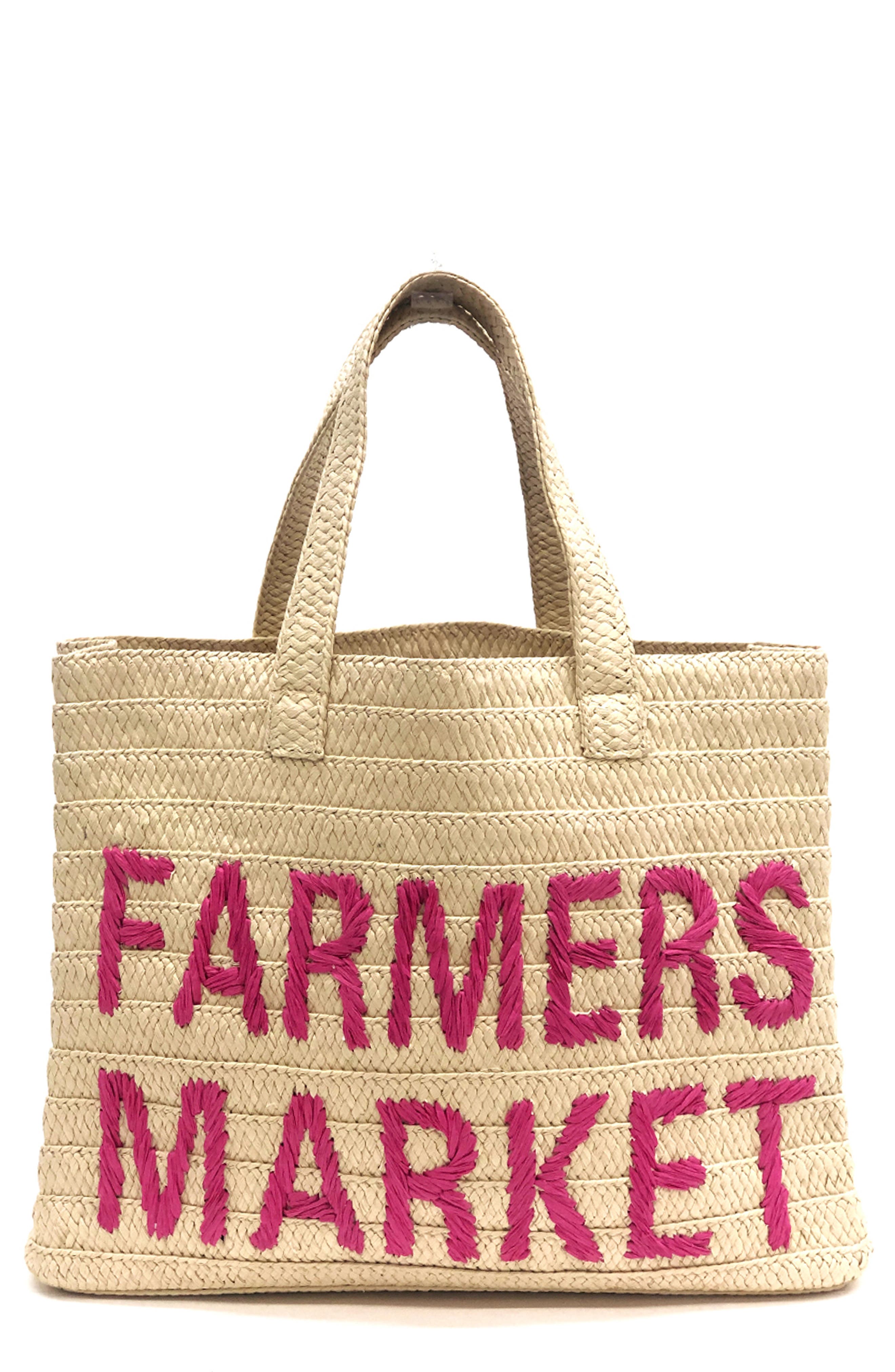 Farmers Market Straw Tote, Main, color, NATURAL/ PINK