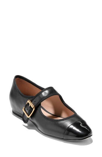 Cole Haan Raquelle Mary Jane Ballet Flat In Black Leather / Black Patent