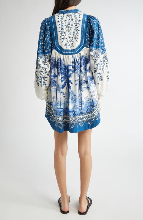 Farm Rio Palm Tree Print Linen Blend Tie Front Dress In Off-white