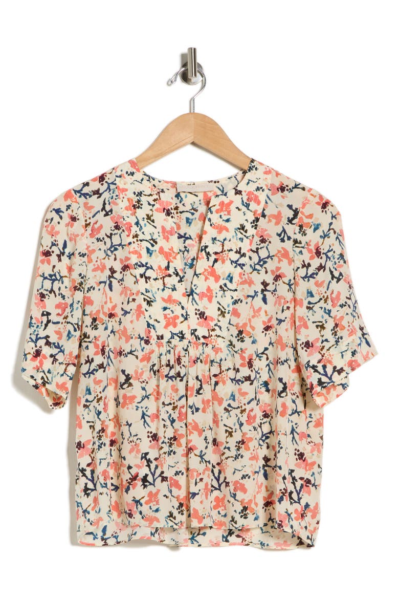 Calla Short Sleeve Silk Top, Alternate, color, PLUMERIA