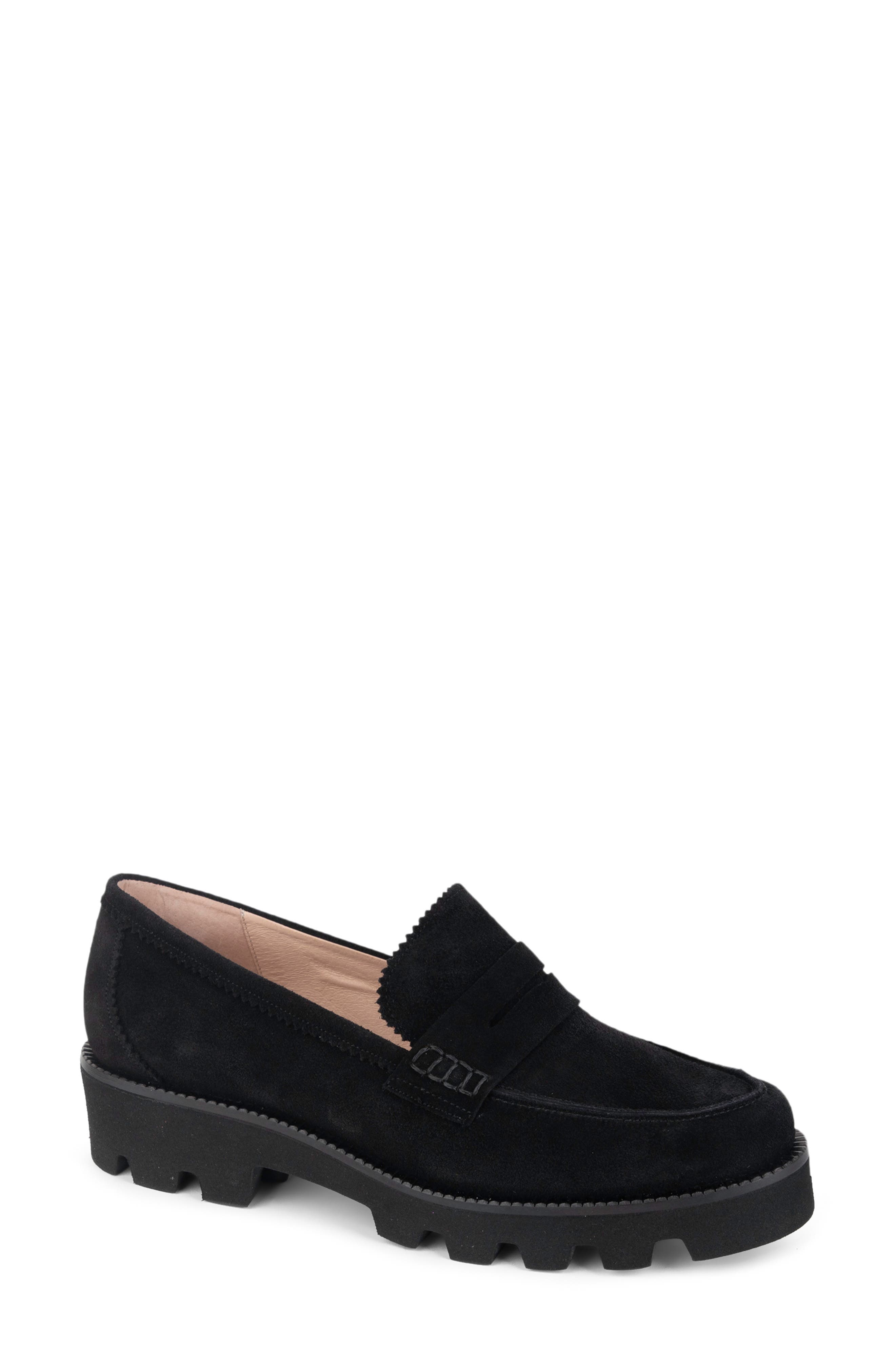 patricia green Vince Lug Sole Penny Loafer, Main, color, Black