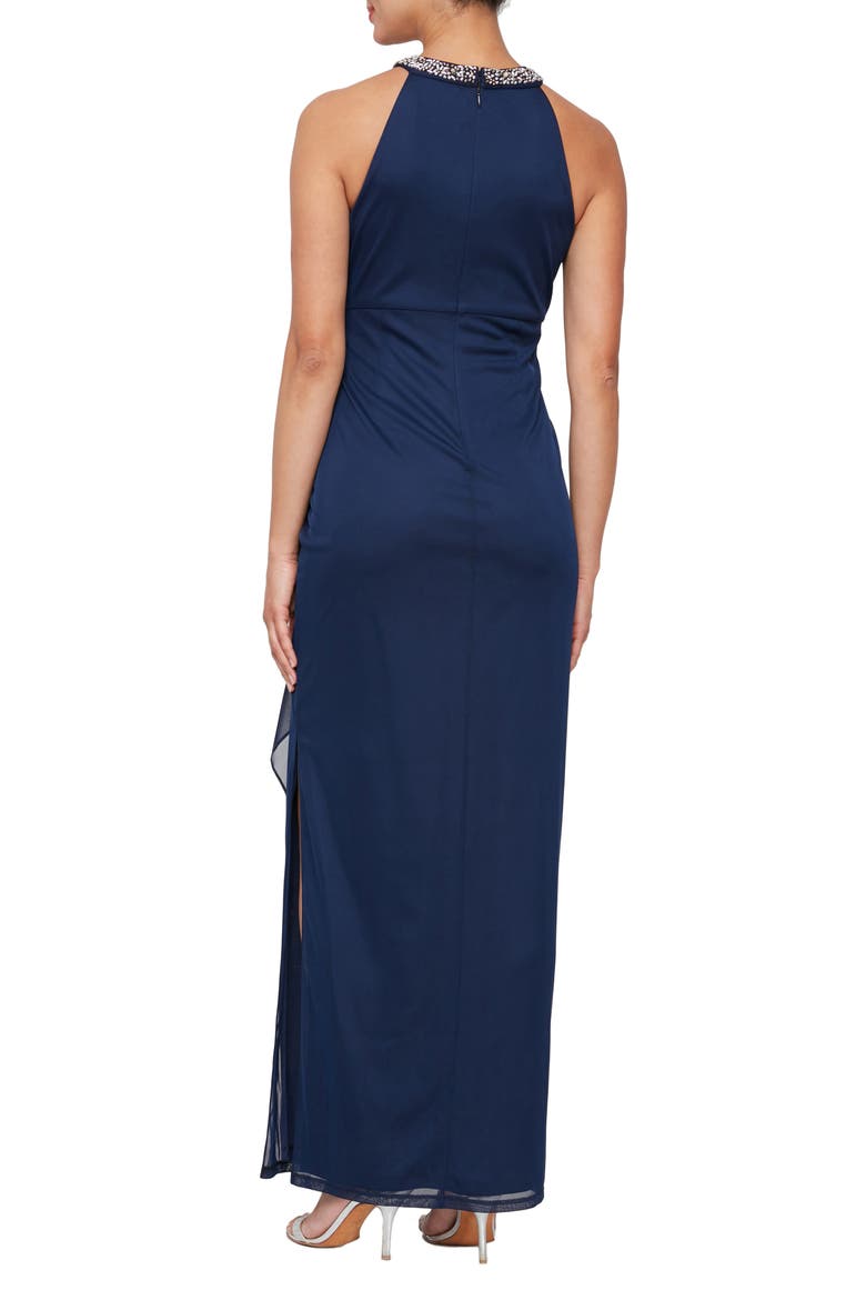 Embellished Halter Ruched Column Formal Gown, Alternate, color, NAVY