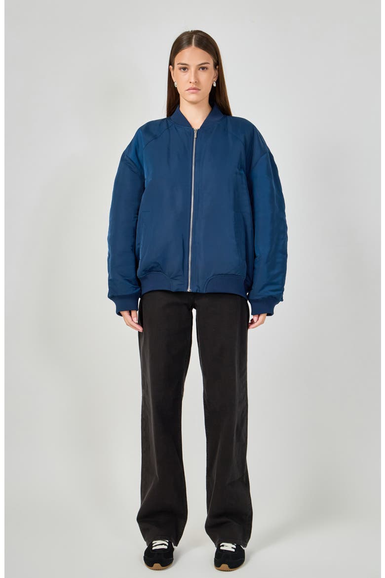 Ruched Bomber Jacket, Alternate, color, NAVY