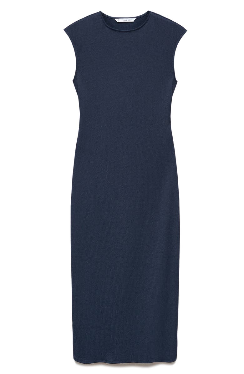 MANGO Back Cutout Textured Midi Dress, Alternate, color, Dark Navy