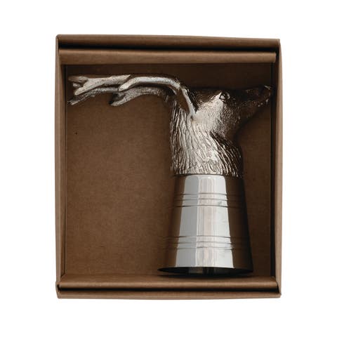 2-Ounce Cast Aluminum and Stainless Steel Deer Head Shot Glass in Kraft Box, Nickel Finish