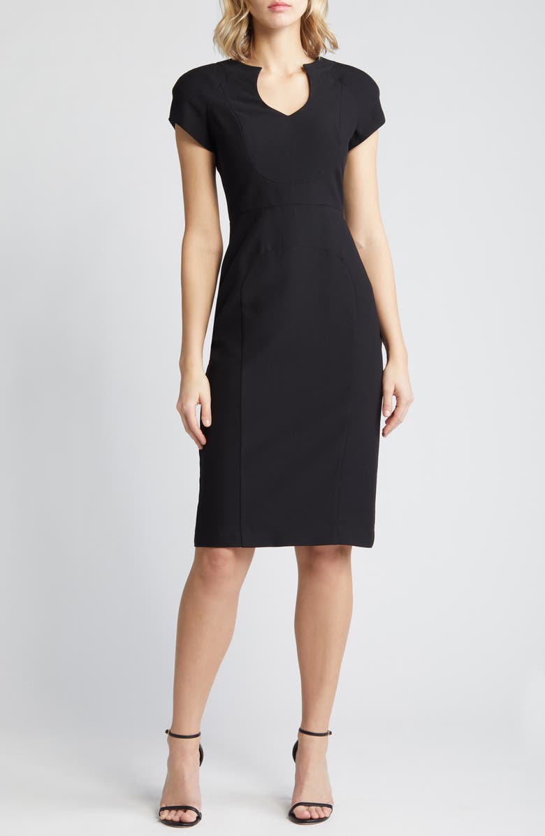 Black Halo Cap Sleeve Sheath Dress, Main, color, 