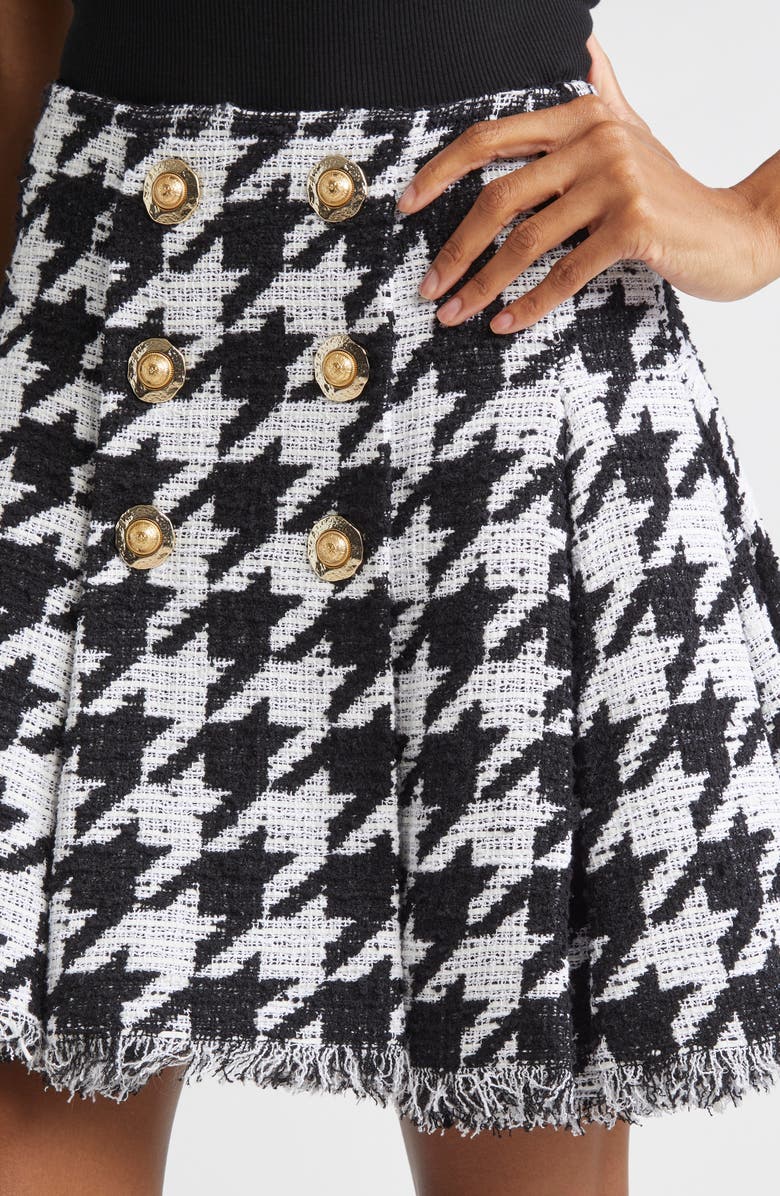 Balmain Houndstooth Check Tweed Flared Skirt, Alternate, color, White/ Black
