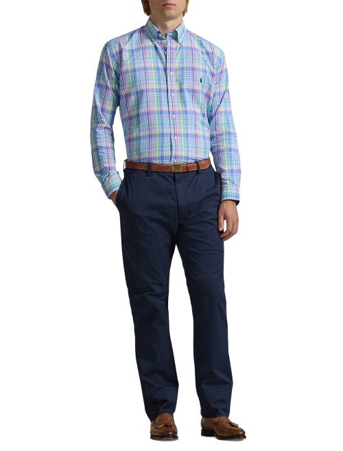 Polo Ralph Lauren Big & Tall Performance Oxford Sport Shirt In Seafoam Multi