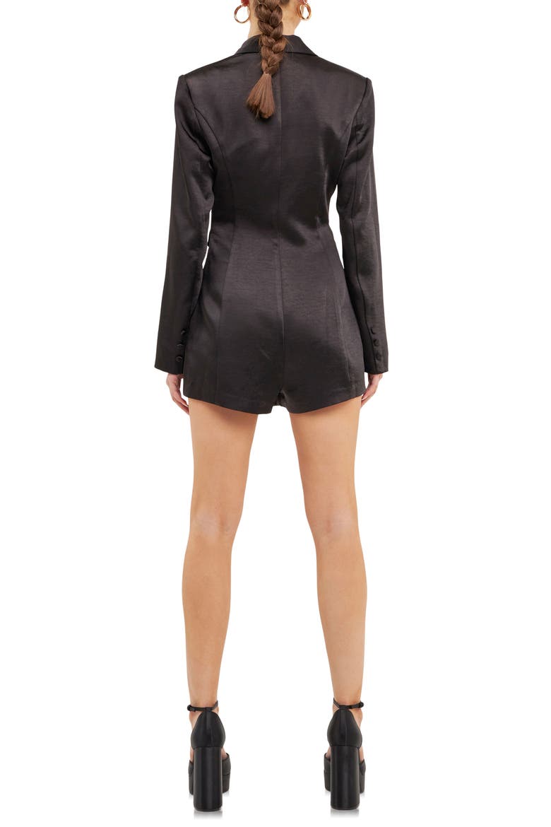 Long Sleeve Satin Blazer Romper, Alternate, color, BLACK