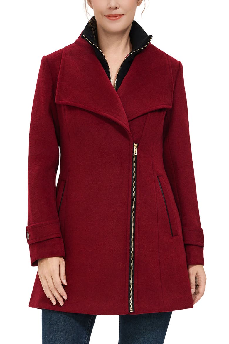 Women's Kinsley Wool Blend Zip Front Walking Coat, Main, color, Wine