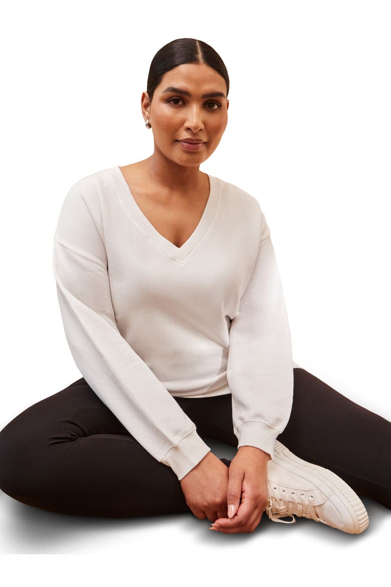 V-Neck Sweatshirt, Main, color, Cream
