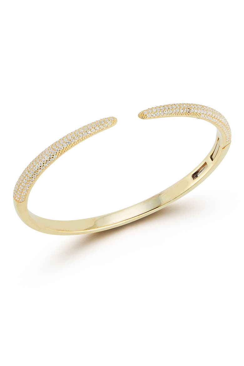 14K Gold Plated Sterling Silver & CZ Hinge Bracelet, Main, color, YELLOW GOLD