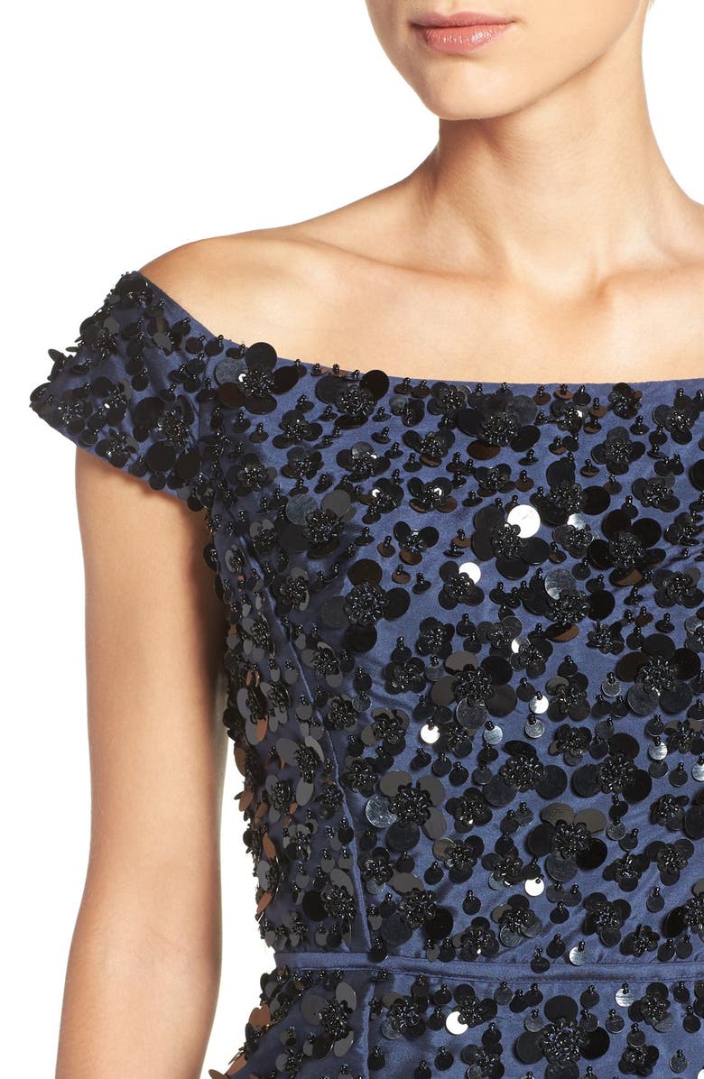 Adrianna Papell Embellished Off the Shoulder Taffeta Gown, Alternate, color, 
