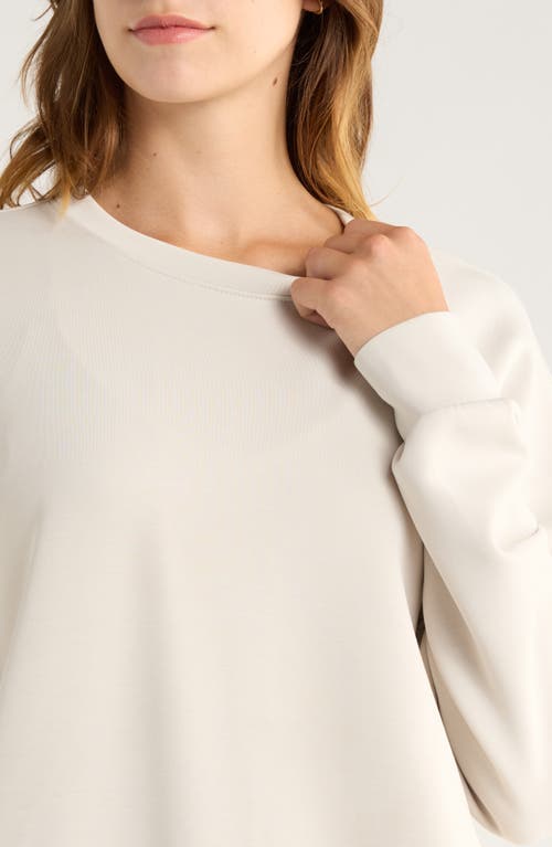 Zella Ultrasoft Boxy Knit Crew Sweatshirt In White