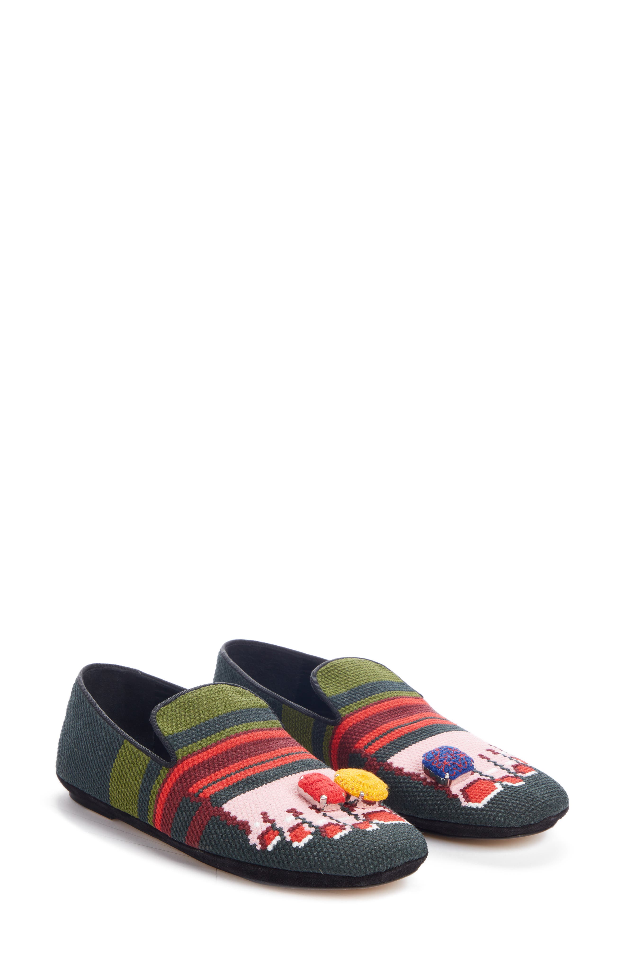 Embellished Foot Slipper, Alternate, color, DARK GREEN/ PINK
