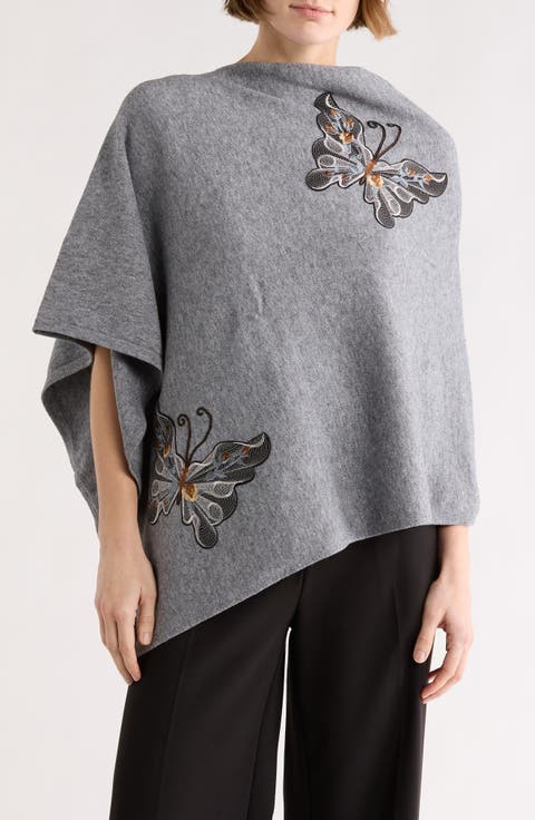 Butterfly Embroidered Poncho