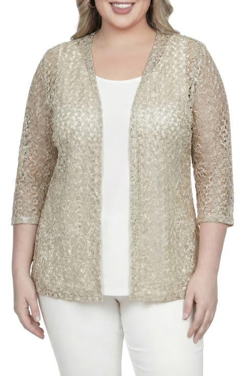 Lace Open Front Cardigan (Plus)