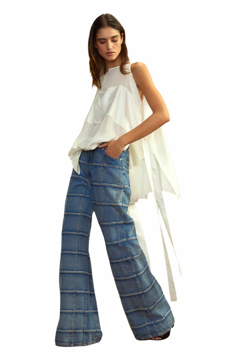 Cynthia Rowley Windowpane Wide-Leg Jeans, Main, color, Light Wash