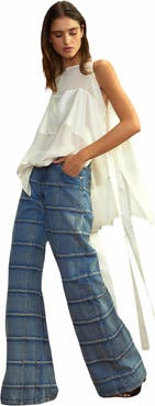 Cynthia Rowley Windowpane Wide-Leg Jeans