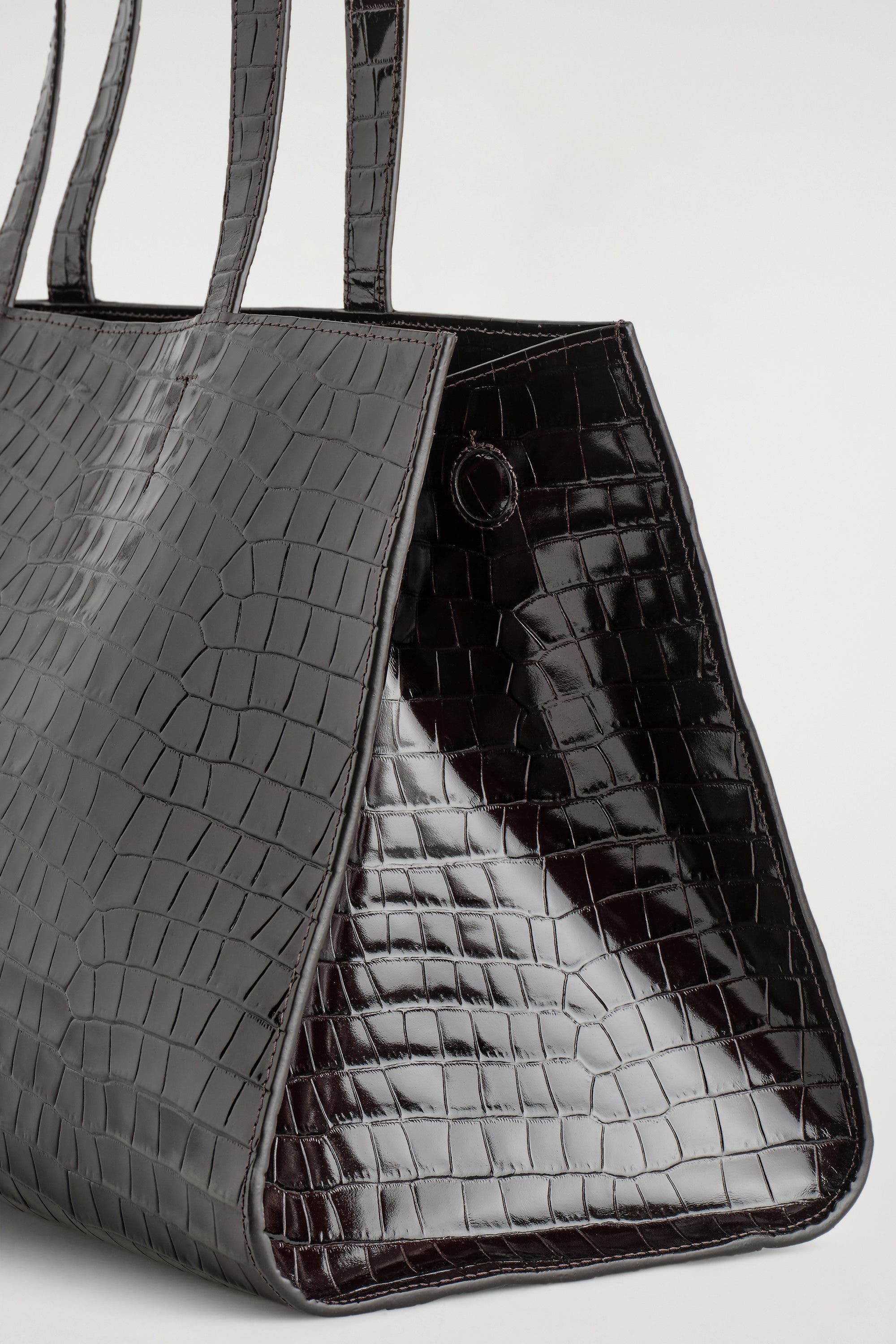 COS Gallery Tote Bag - Croc-Effect Leather, Alternate, color, Dark Brown