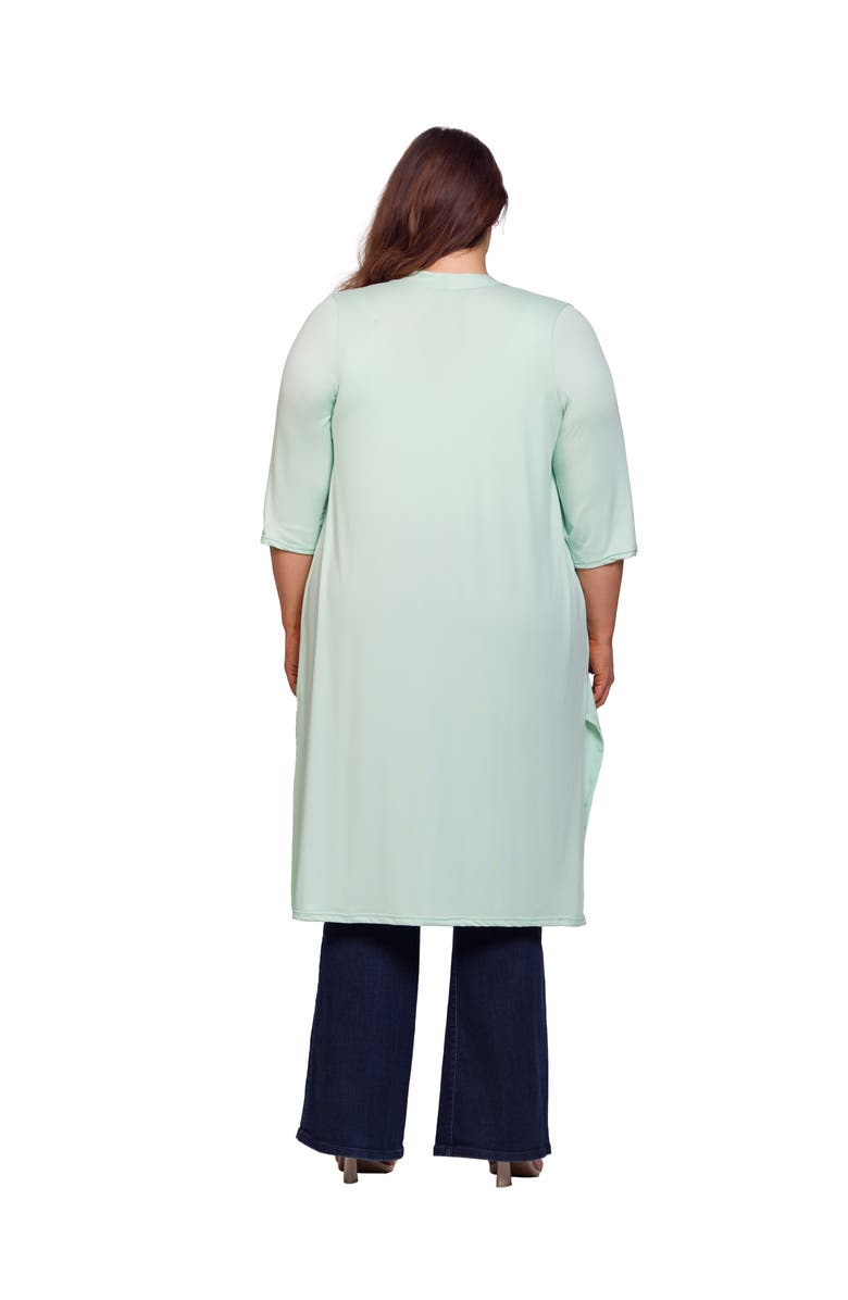 24seven Comfort Apparel Open Front Knee Length Duster Cardigan, Alternate, color, Mint