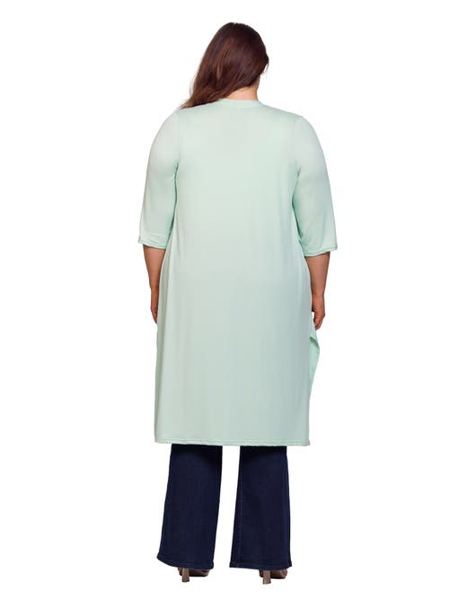 24seven Comfort Apparel Open Front Knee Length Duster Cardigan In Green