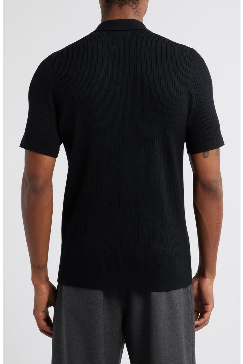 Ribbed Short Sleeve Camp Collar Cardigan, Alternate, color, BLACK