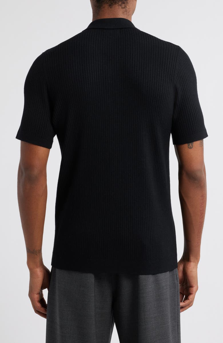 Open Edit Ribbed Short Sleeve Camp Collar Cardigan, Alternate, color, Black