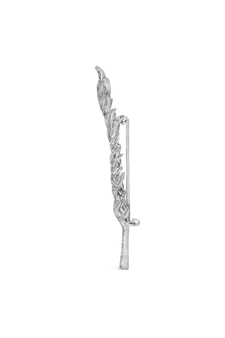 18K White Gold 2 7/8 Cttw Diamond Feather Brooch Pin, Alternate, color, White