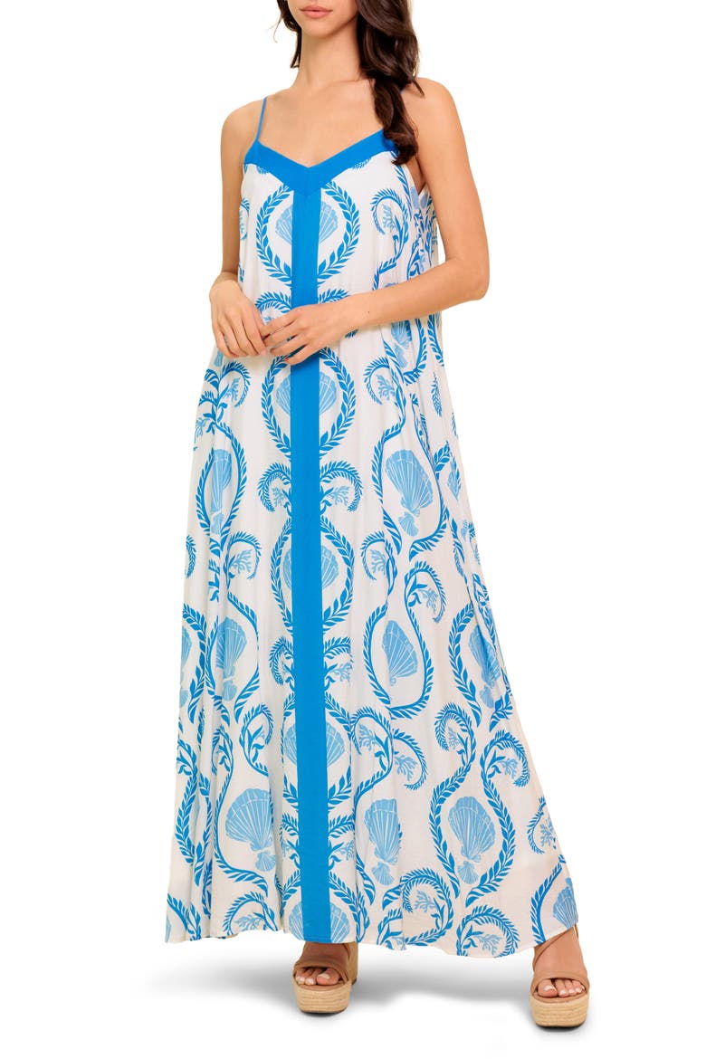 V-Neck Maxi Dress, Main, color, IVORY BLUE