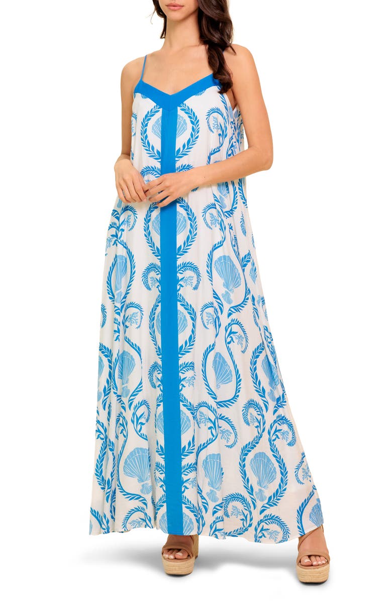 FLYING TOMATO V-Neck Maxi Dress, Main, color, Ivory Blue