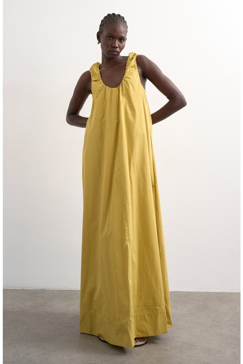 Ruched Cotton Poplin Maxi Dress, Main, color, MGREEN