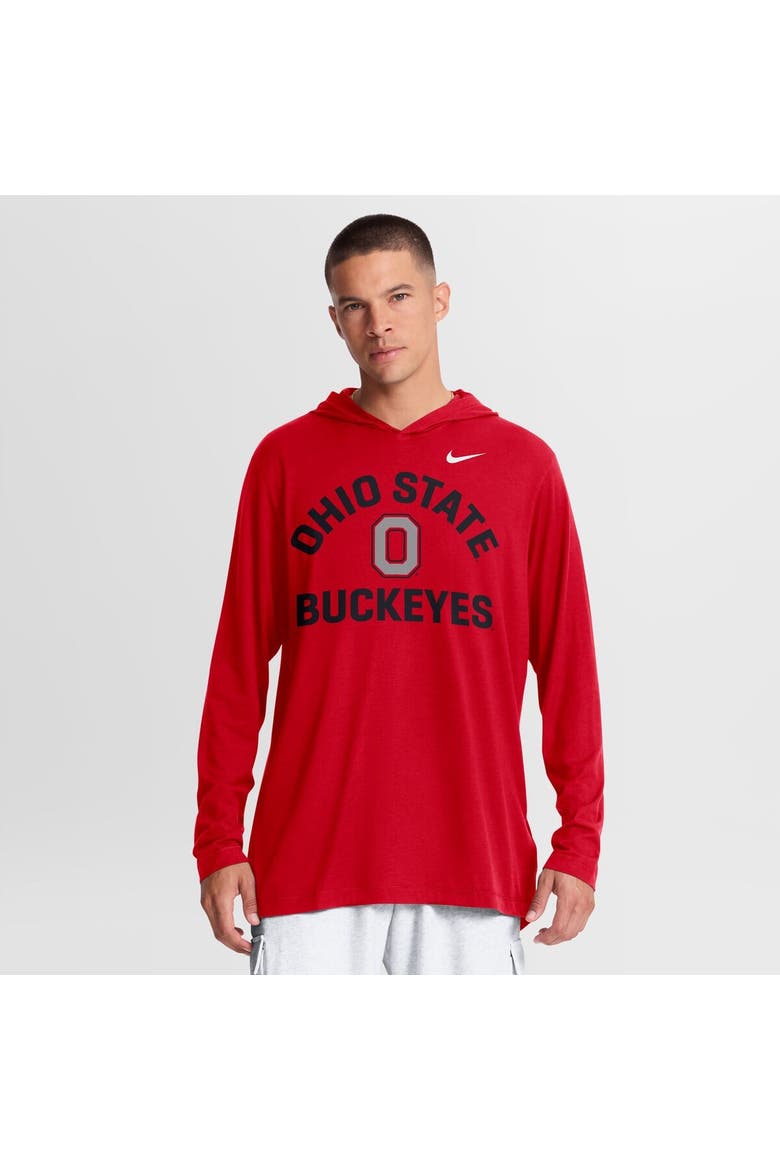 Men's Nike Scarlet Ohio State Buckeyes Primetime Arch Tri-Blend Dri-FIT Long Sleeve Hooded T-Shirt, Main, color, Scarlet