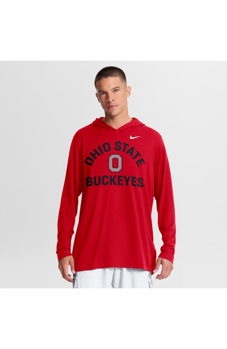 Nike Men's Nike Scarlet Ohio State Buckeyes Primetime Arch Tri-Blend Dri-FIT Long Sleeve Hooded T-Shirt, Main, color, Scarlet