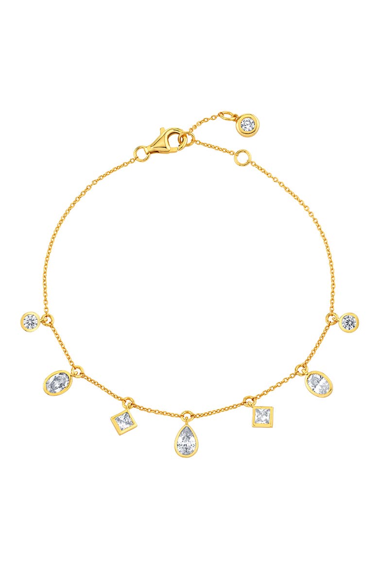 Multicut Cubic Zirconia Charm Bracelet, Main, color, 18KT YELLOW GOLD / CLEAR STONE