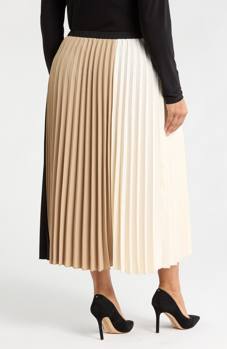 Anne Klein Colorblock Pleated Midi Skirt, Alternate, color,