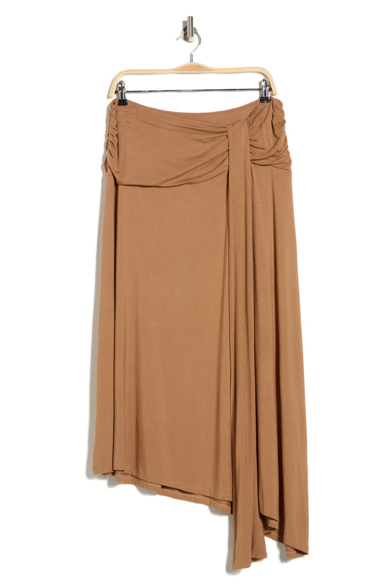 Draped Asymmetric Stretch Modal Midi Skirt, Alternate, color, AMBER