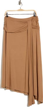 Renee C Draped Asymmetric Stretch Modal Midi Skirt